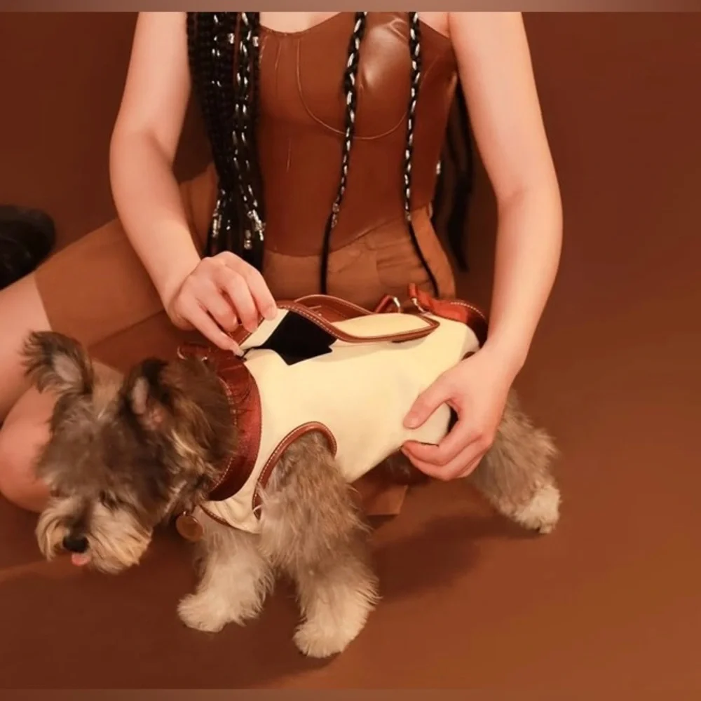Wakytu Dog Carrier/Harness/Adjustable Dog Leash Cream/Beige Size M